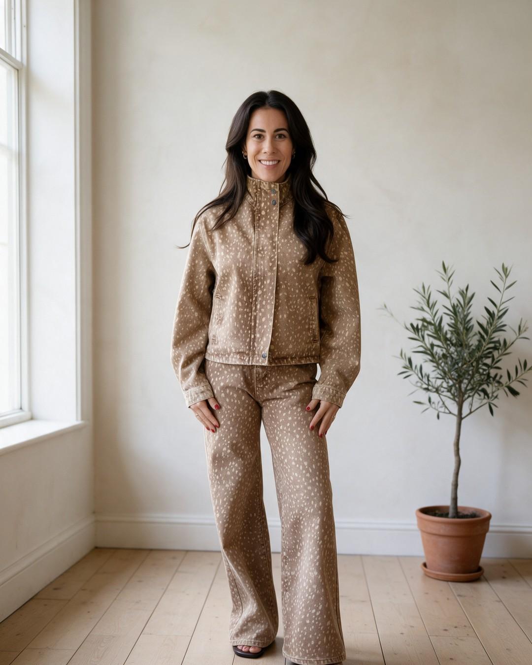Meighan Farley, founder of Olive & Muse, wearing The Fawn Jacket and Fawn Trouser