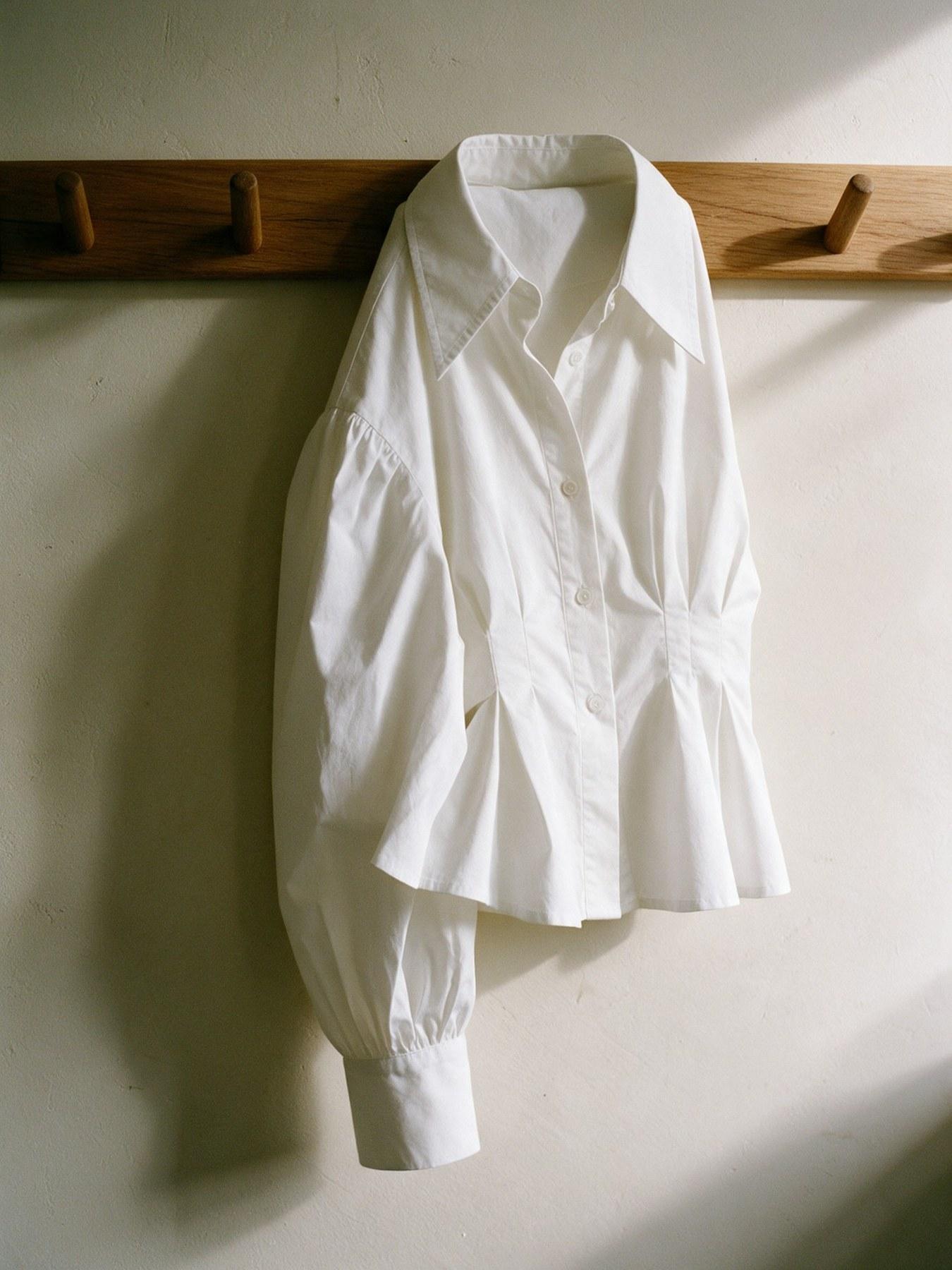 The Collar Shirt in White, on the hanger