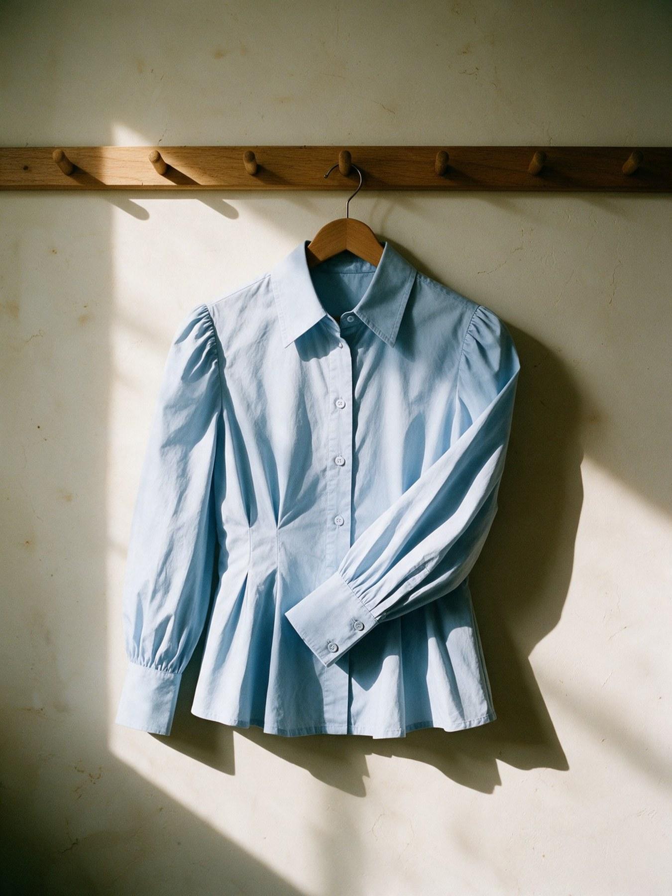 The Collar Shirt in Sky Blue, on the hanger