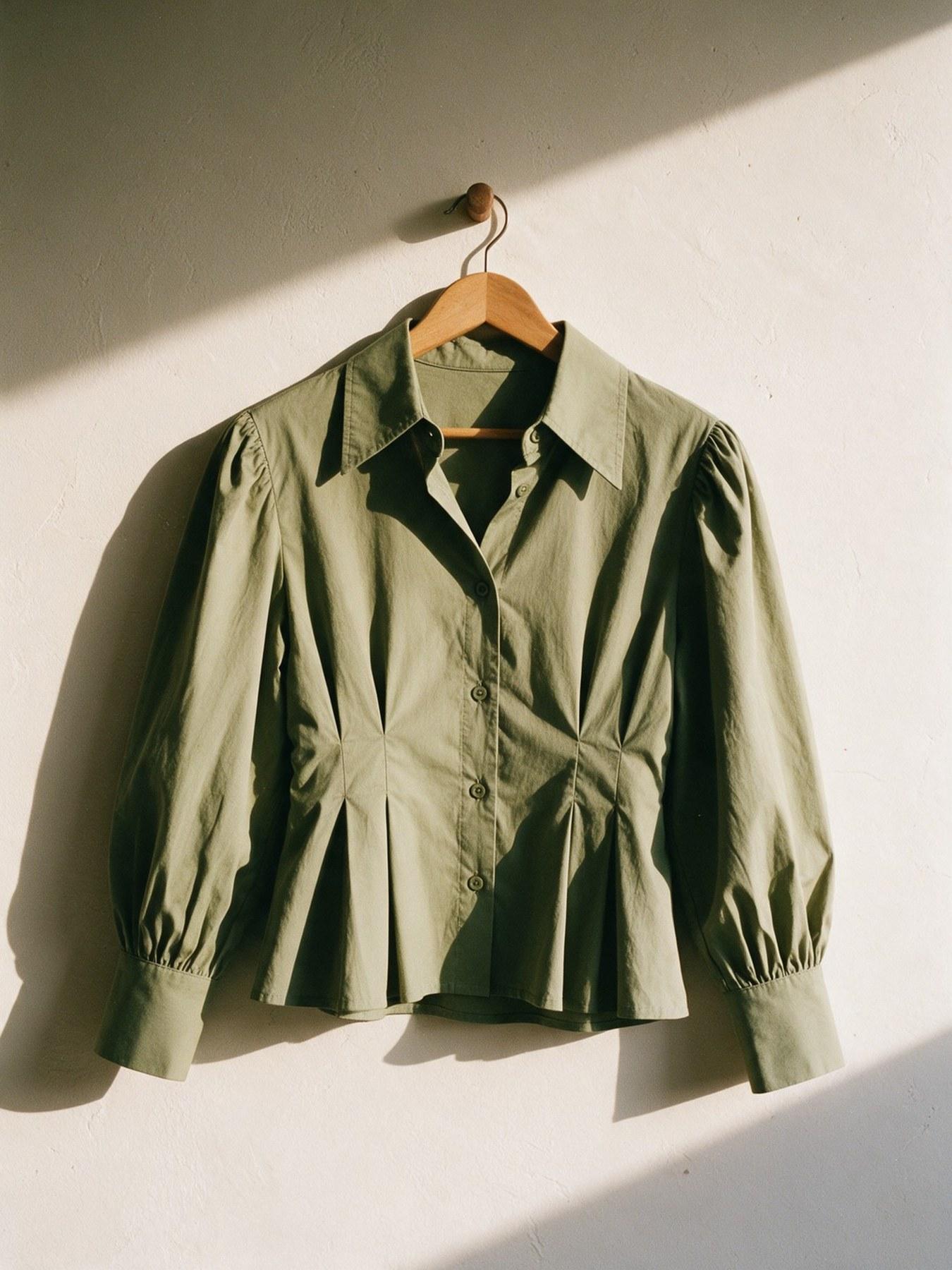 The Collar Shirt in Khaki, on the hanger