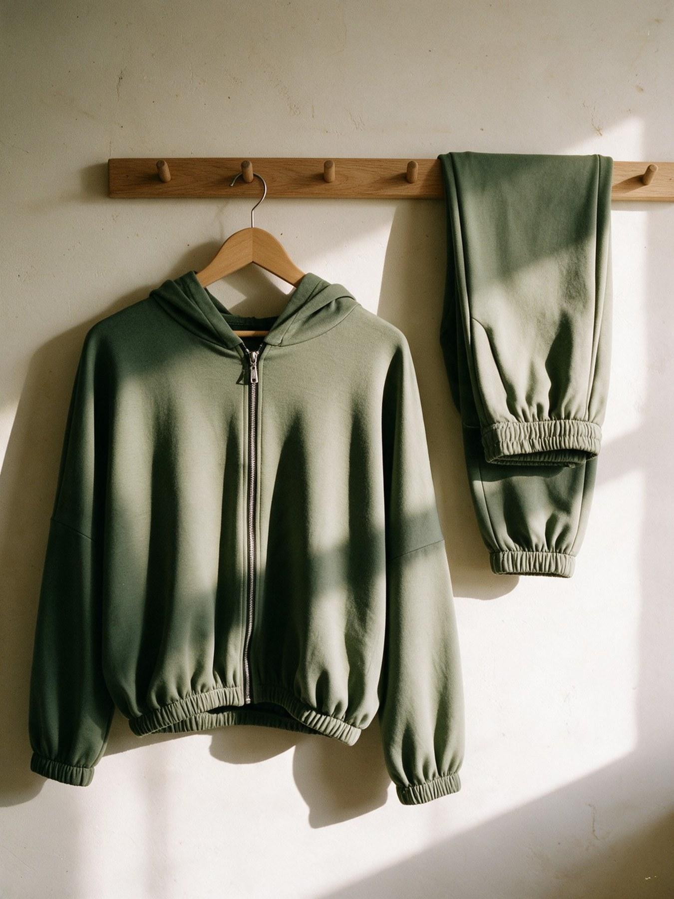 The Lounge Set in Khaki, on the hanger