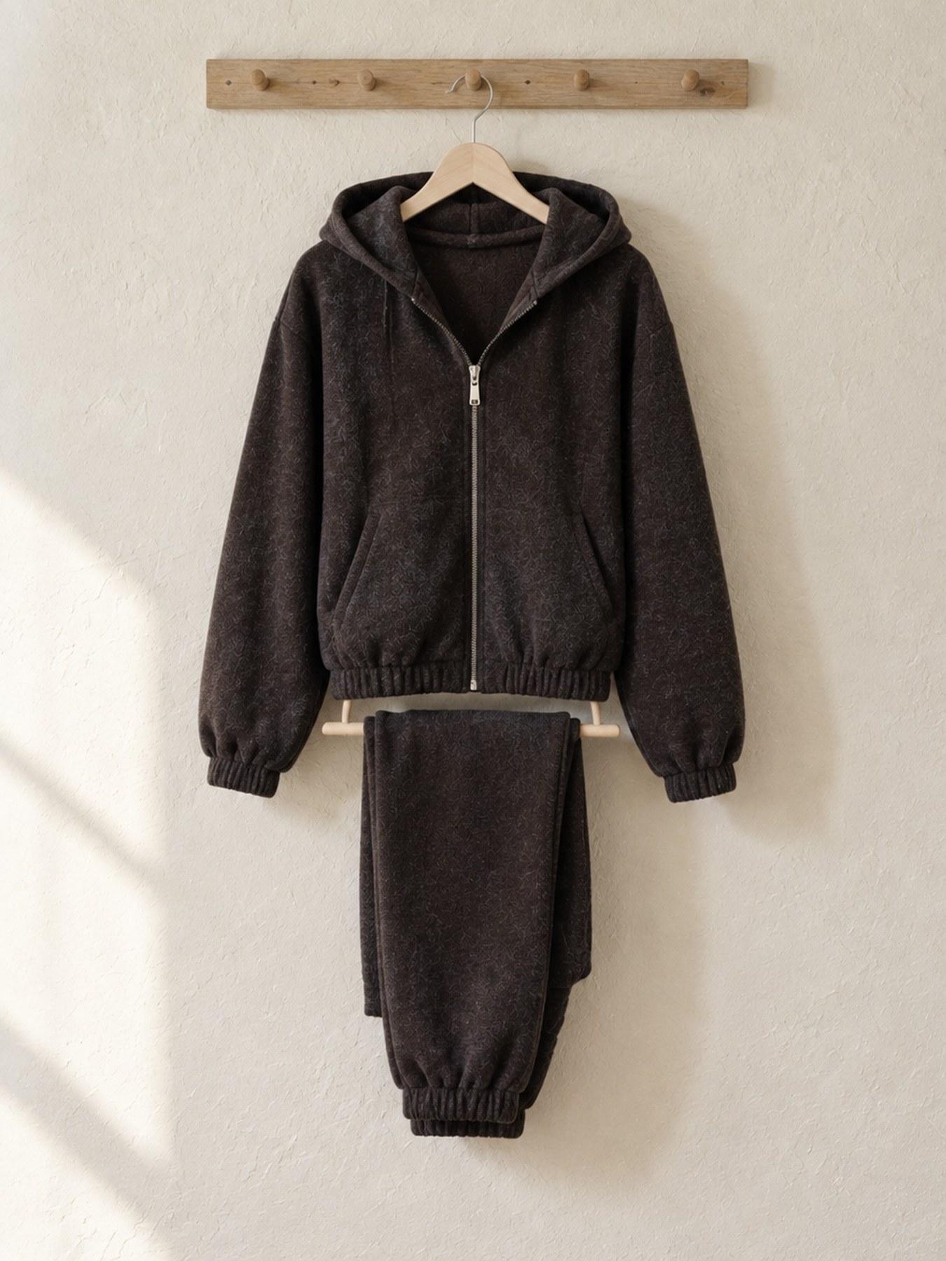 The Lounge Set in Brown, on the hanger