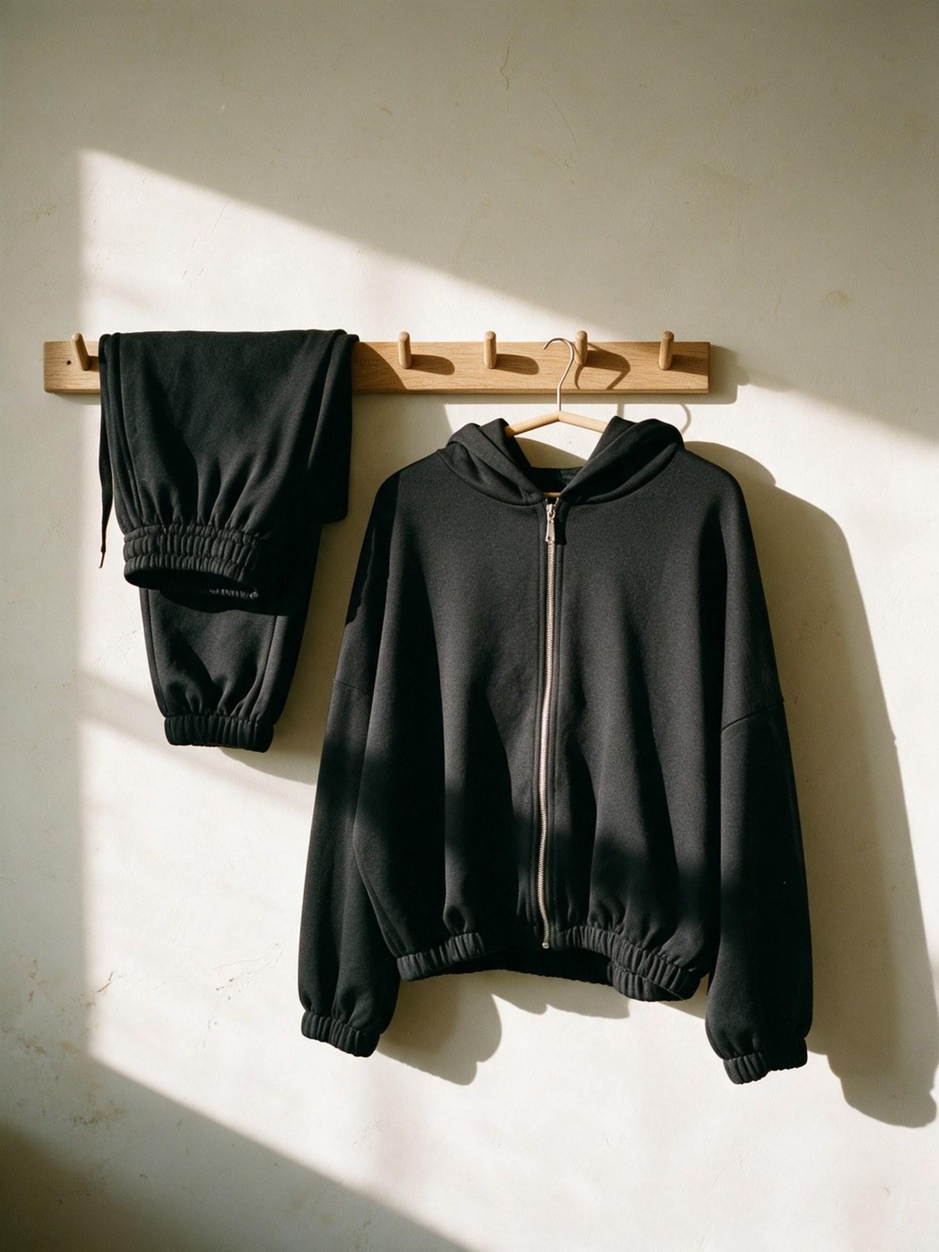 The Lounge Set in Black, on the hanger
