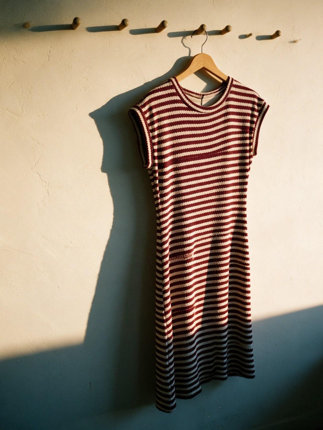 The Stripe Maxi in Burgundy, on the hanger