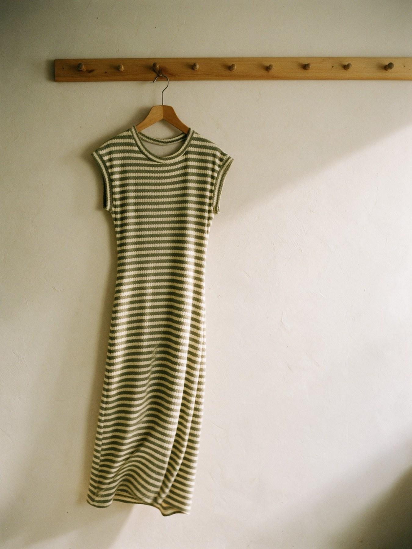 The Stripe Maxi in Khaki, on the hanger
