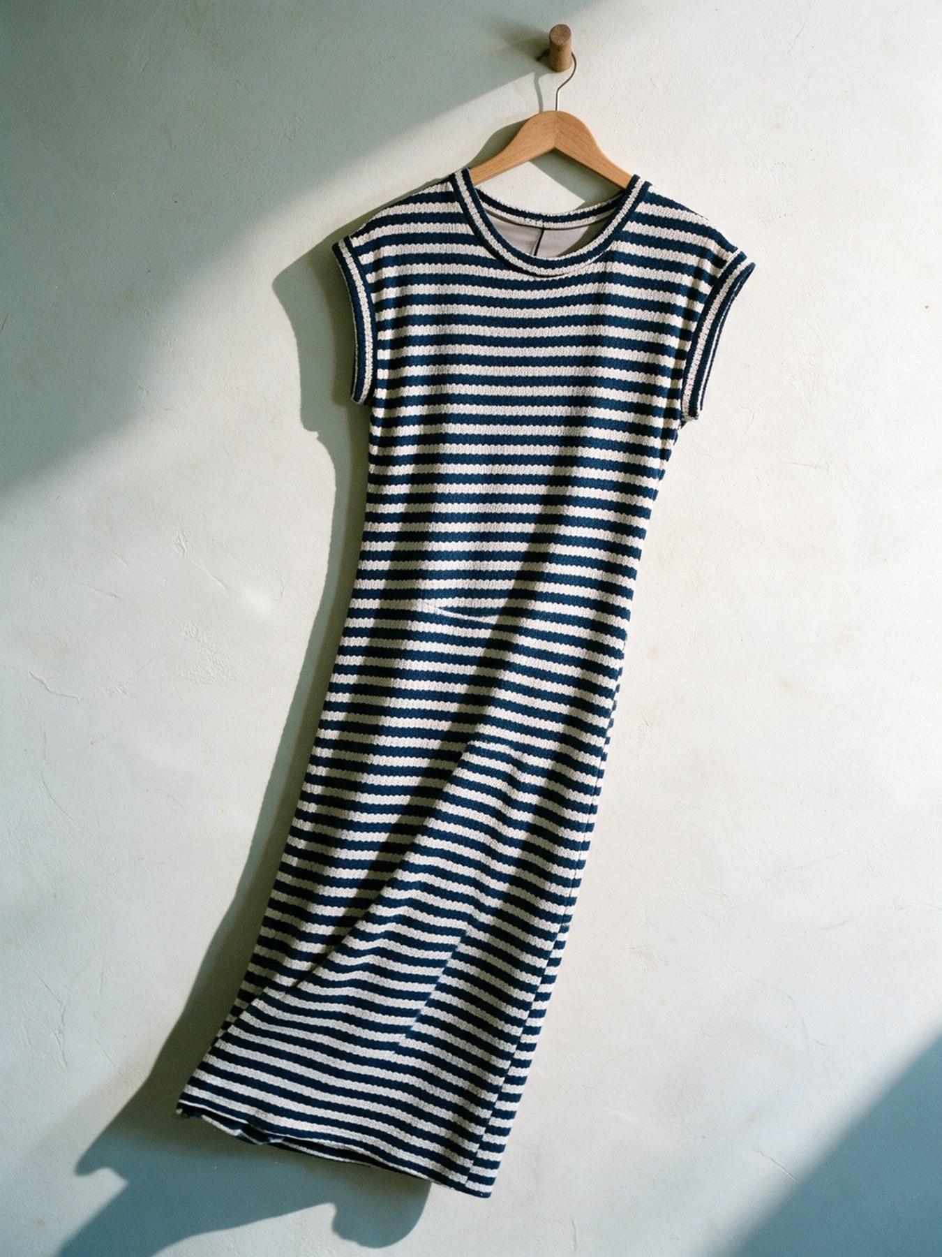 The Stripe Maxi in Navy, on the hanger