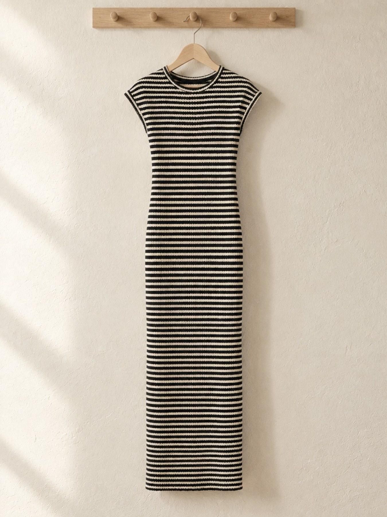 The Stripe Maxi in Black, on the hanger