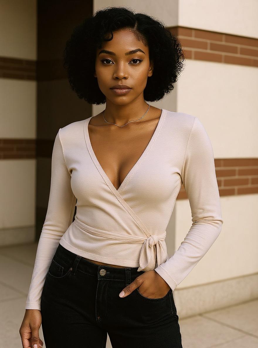 The Wrap Top in Beige