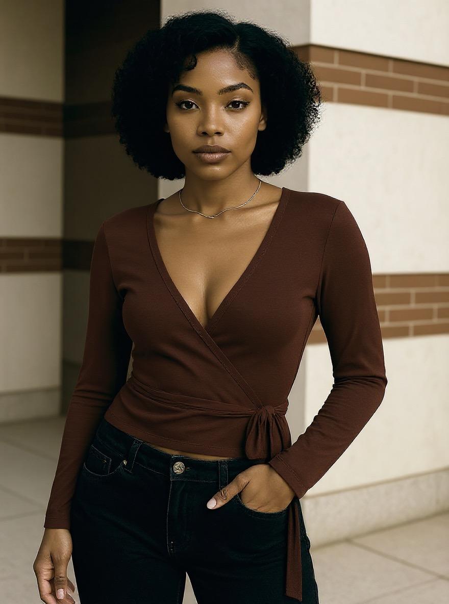 The Wrap Top in Brown