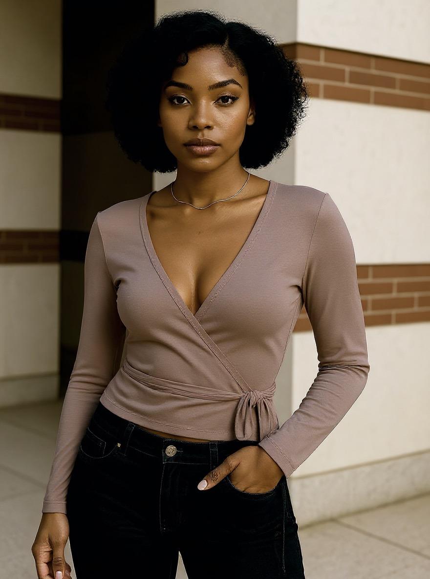 The Wrap Top in Taupe