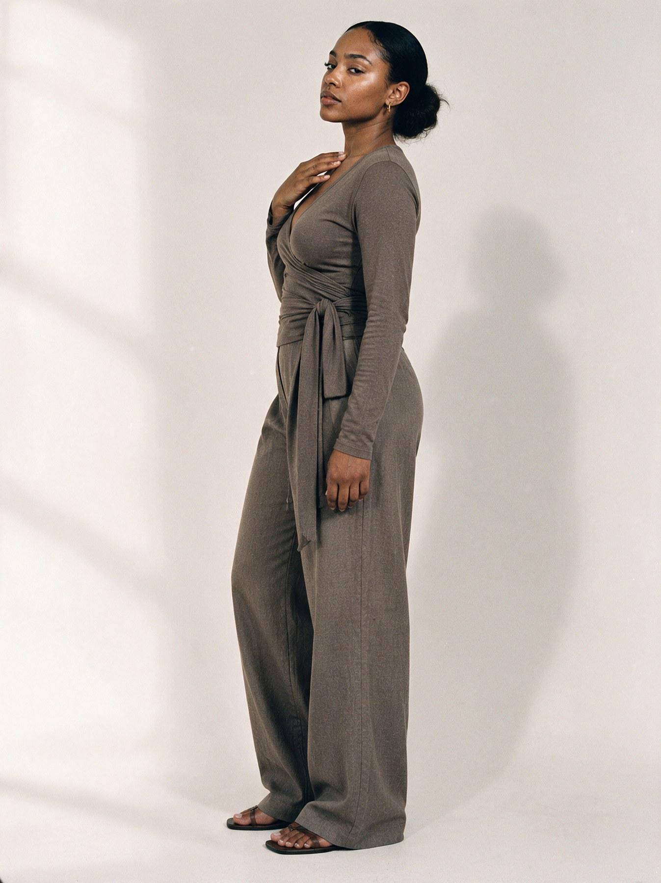 The Wrap Top in Taupe