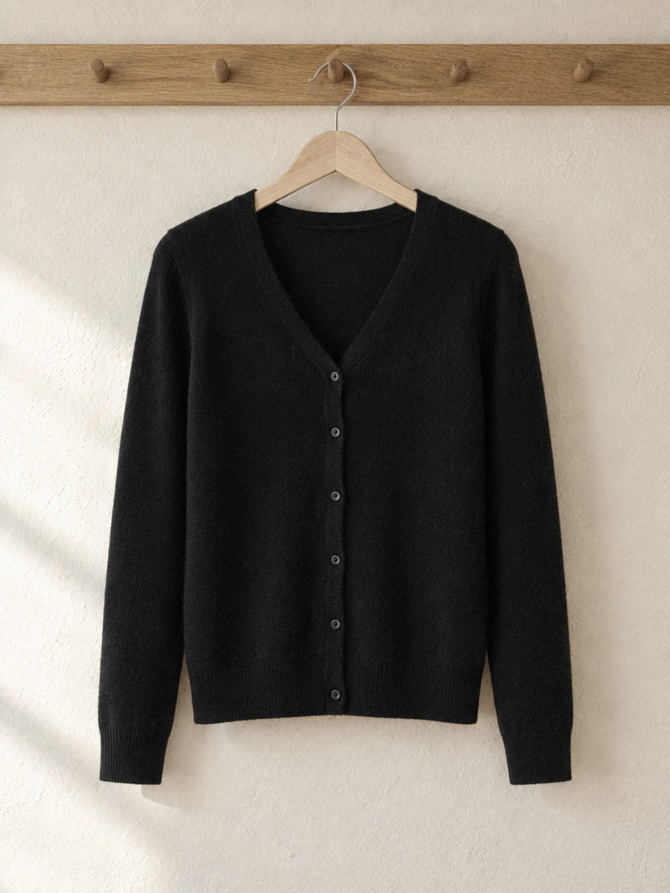 The Fine-Knit Cardigan in Black, on the hanger