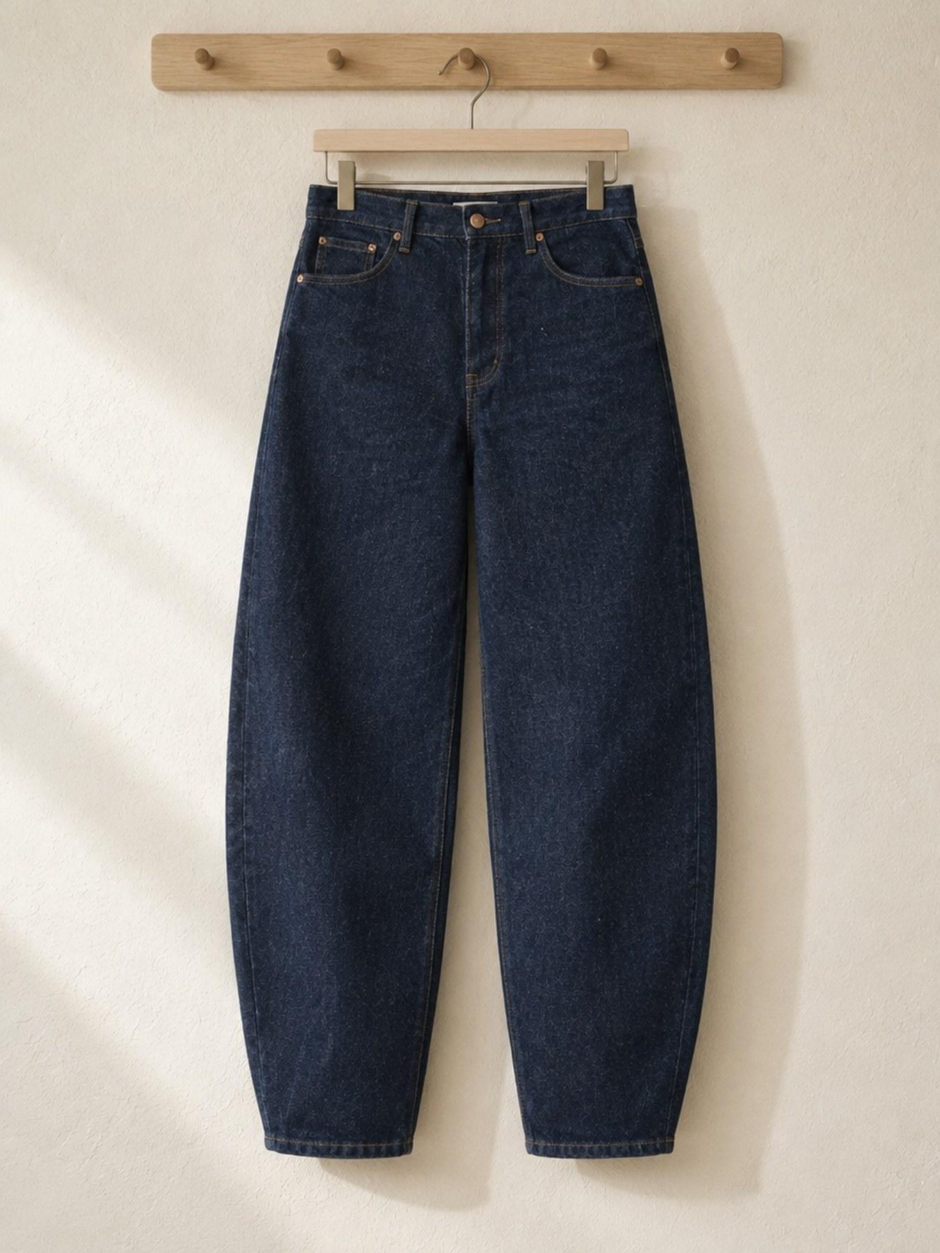 The Barrel Jean in Indigo, on the hanger