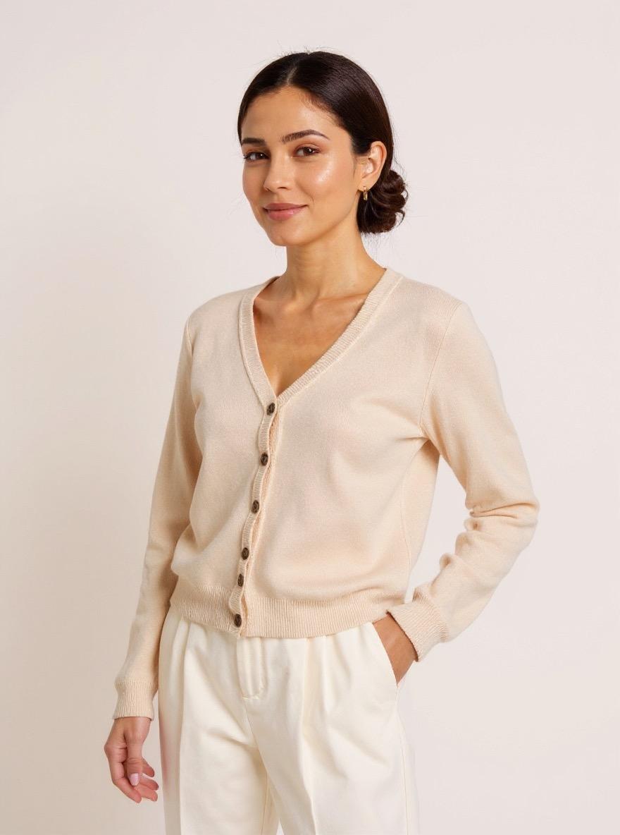The Fine-Knit Cardigan in Beige