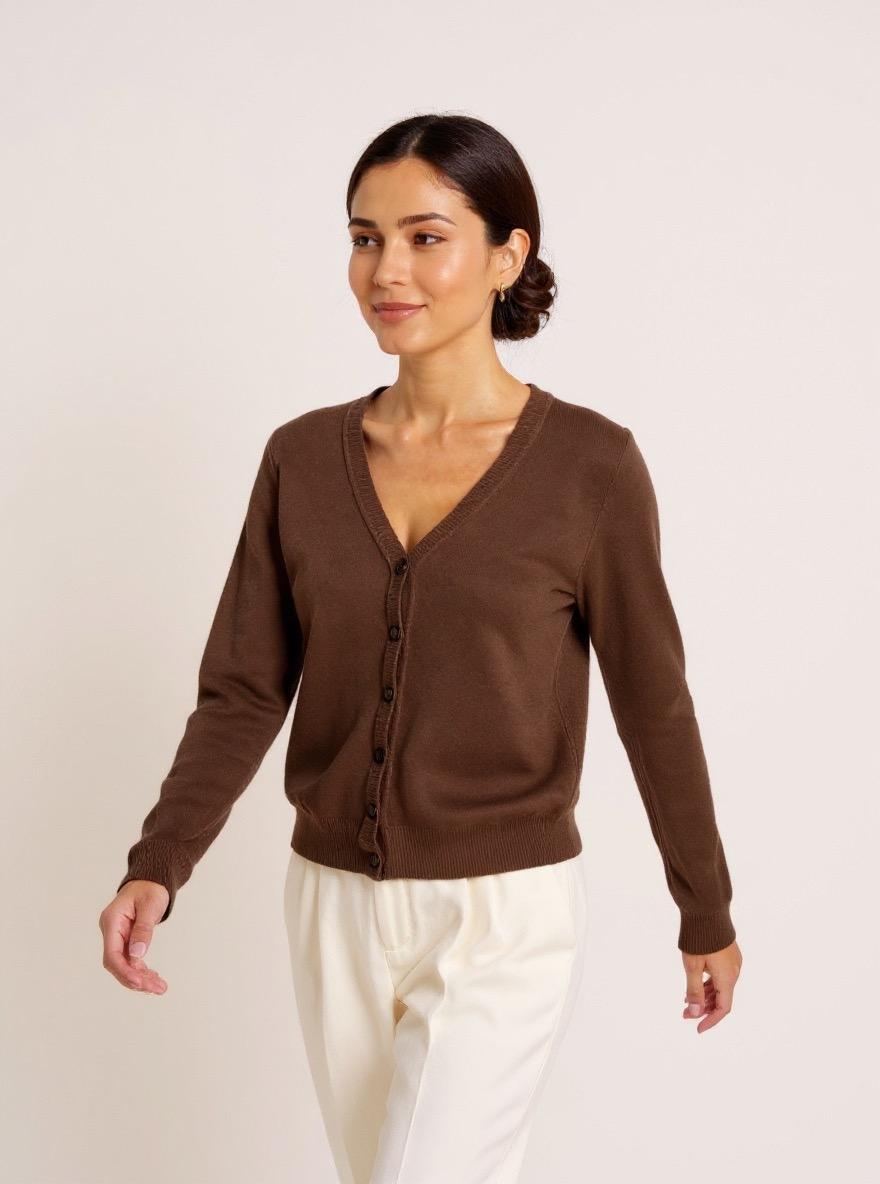 The Fine-Knit Cardigan in Brown